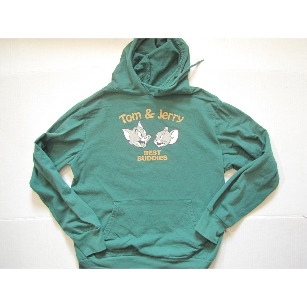 Tom & Jerry Hoodie Mens Small Green‎ Best Buddies Graphic Pullover Sweatshirt